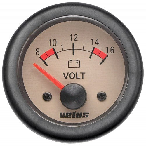 Voltmeter , 12 V (10-16V), håltagnings D. 52 mm