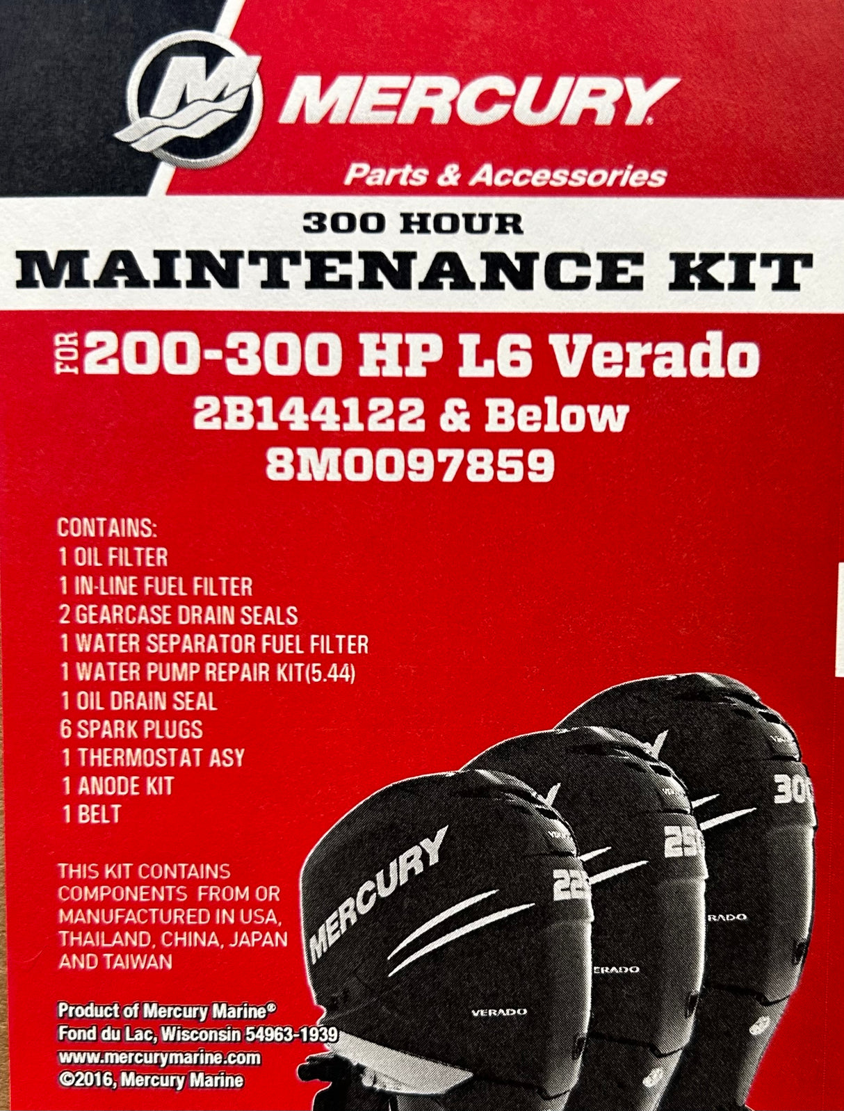 Mercury 200-300HP L6 Verado 300 timmar service kit